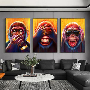 Animaux Singe Illustration Toile Peinture Pour Accueil Hôtel Café <span class=keywords><strong>Cadre</strong></span> Mur Art Décoration - Product Image 1