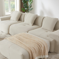 Modernes Mid-Century L-förmiges Modulares Ecksofa Wohnzimmer Cord-Polsterung Weiß Übergroßes 3-Sitzer Tiefsitz-Schlafsofa