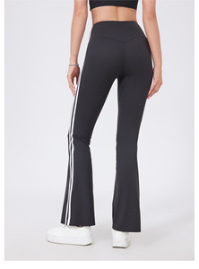 Wholesale Women High Waist Side Double Stripe <b>Flare</b> Yoga Pants Soft Stretch Nude Sense <b>Leggings</b> Running Pilates Active Trousers - Product Image 3
