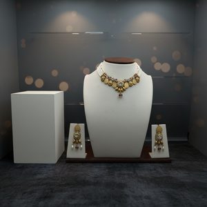 Conjunto de Collar de Perlas Plateadas Tradicionales con Diseño de Hojas Doradas y Piedras Rosas, Pendientes a Juego, Joyería Étnica Antigua - Product Image 3