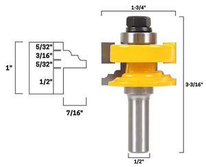 12mm 1/2 "pouce tige 1-3/4" largeur réversible Rail et Stile assemble mèches de routeur <span class=keywords><strong>fraise</strong></span> à bois - Product Image 3