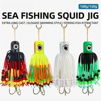 WildTrek 100g 150g 180g Shad Jig Köder mit Gummischwanz, Tintenfisch-Zander-Seebarsch-Dreifachhaken, Salzwasser-Angelköder für Meer, Boot und Felsen