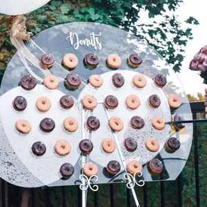 Yuvarlak taban akrilik çörek standı ekran tutucu Donut duvar düğün dekorasyon için