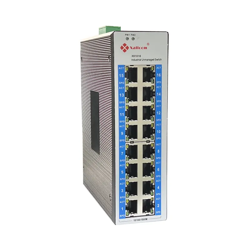 Din ray DC24V IP40 alüminyum 16 GE RJ45 bakır portları yönetilmeyen endüstriyel Gigabit 16 Port Ethernet anahtarı