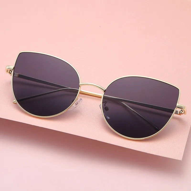 Custom Logo Sun Glasses Pink Metal Cat Eye Shades Popular Female's Polarized Sunglasses Wholesale
