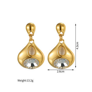 <span class=keywords><strong>Pendientes</strong></span> de Zirconia en Forma de Lágrima, Chapados en Oro Real de 18K sobre Acero Inoxidable, Resistentes a la Decoloración, Ligeros, Joyería Vintage de Lujo <span class=keywords><strong>para</strong></span> Mujer - Product Image 2