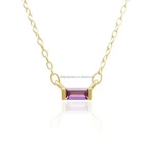 Zircon Jewelry Sliver Necklace February Birthstone Amethyst Sliver Gold-plated Necklace 14k Gold-plated With Zircon Wholesale