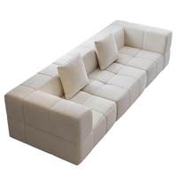 Canapé 3 places moderne pour salon, blanc crème, capitonné à motif quadrillé, compressé en boîte, effet matelassé à motif damier, pour hôtel et appartement