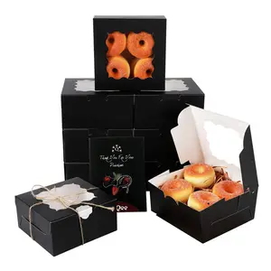 קופסאות עוגות יצירה שחורות ידידותיות לסביבה עם חלון אוכל עוגיות קאפקייקס מאפה אריזת מתנה קינוח מאפייה סט מיכל