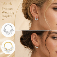 Anneau Clicker en Titane G23 Scintillant 5A CZ à Disposition en Éventail, Tendance et Sophistiqué, pour Piercing Septum, Conch, Hélix