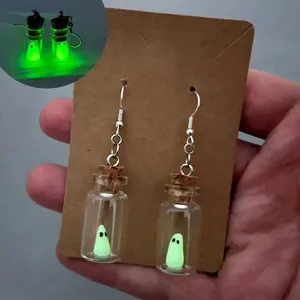 2024 fantôme en bouteille boucles d'oreilles brillent dans le noir fantôme boucles d'oreilles lumineuses Halloween bijoux pour femmes et filles - Product Image 2
