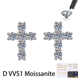 GRA Certified S925 Sterling Silver Rhodium Plated Brilliant Cut D Color VVS1 <b>Moissanite</b> Claw Setting Cross Stud <b>Earrings</b> Trendy - Product Image 1