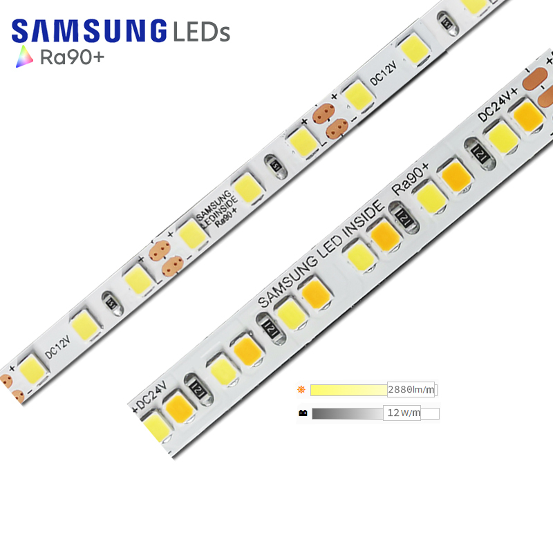 Samsung 2835 SMD Flexible High Brightness LED Light Strings 8mm 24V 120LED 12W/M CRI90+ CCT Warehouse IP44 5-Year Warranty