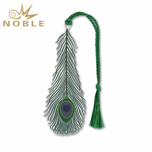 Nuovo arrivo elegante pennarello per <span class=keywords><strong>libro</strong></span> a forma di piuma di pavone in metallo con nappa - Product Image 1