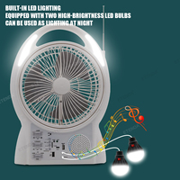Ventilateur de table solaire certifié Intertek de 8 pouces avec 2 lampes LED, lecteur MP3, sortie USB 5V, batterie externe, panneau solaire 6V 6W inclus