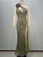Olivgrünes Pailletten-Abendkleid mit Einer Schulter Asymmetrisches Partykleid Hochwertige Formelle Kleidung für den Roten Teppich