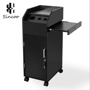 High Quality Large Black Modern Hotel Use 4-Wheel Durable Fashion Beauty Salon <b>Trolley</b> Cart Wooden Hair <b>Tools</b> Cabinet - Product Image 4