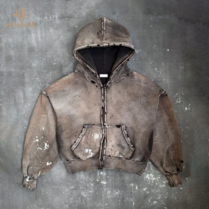 Sudadera con capucha de algodón grueso para hombre, estilo urbano, con efecto desgastado, lavado <span class=keywords><strong>vintage</strong></span>, personalizada, con efecto descolorido por el sol, oversize y con cremallera - Product Image 1