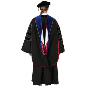 2025年カスタム大学博士号卒業式ガウン ブラック <span class=keywords><strong>US</strong></span>デラックス博士号卒業式ガウン（金パイピング付き） - Product Image 5