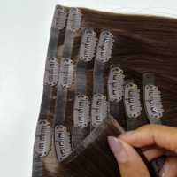 Prix de gros Extensions de cheveux humains Remy à clip sans couture de 22 pouces, 100~180g, double tirage, trame fine, clips sans couture