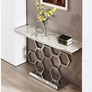 Contemporary Modern Design Luxury Stainless Steel Glass Marble Console Table With Mirror