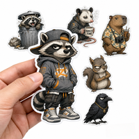 Autocollants en vinyle découpés sur mesure avec logo holographique pour la collection Aventure Raccoon Outdoorsy de l'entreprise, autocollants adhésifs