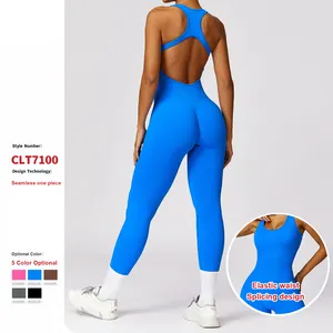2024 Damen-Yoga-Body-Anzug mit losen Beinen nahtloser Bauchtraining-Jumpsuit mit Rückenloch Strampler Strampelanzüge Sporttraining