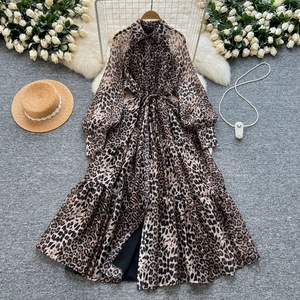 <span class=keywords><strong>Robe</strong></span> longue à imprimé léopard pour femmes, nouvelle collection automne, manches lanternes, style sexy, mode féminine, robes pour femmes - Product Image 1