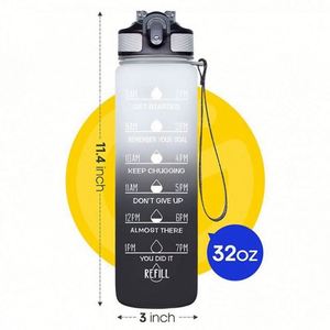 Botella de Plástico de 1L con Logotipo Personalizado, Libre de BPA, con Marcador de Tiempo y Tapa con Pajita para Deportes al Aire Libre y Camping, Agua Hirviendo - Product Image 1