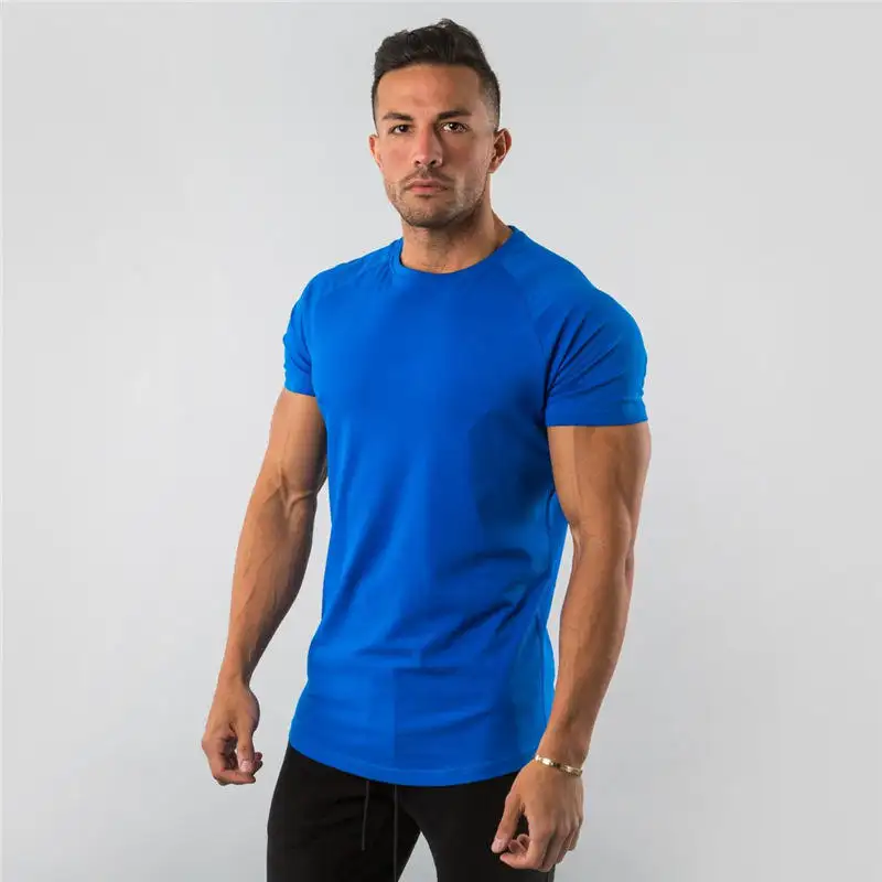 Erkek spor spor t-shirt % 95% pamuk 5% elastan spor o-boyun tasarım düz spor t shirt özel logo t shirt erkekler