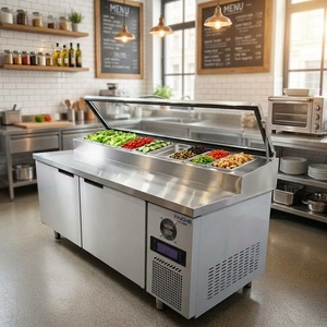 <span class=keywords><strong>Table</strong></span> de préparation commerciale en acier inoxydable pour salades, réfrigérateur de préparation pour sandwichs et pizzas à 2/<span class=keywords><strong>3</strong></span> <span class=keywords><strong>portes</strong></span>, refroidi par air, avec bacs GN, taille personnalisée OEM - Product Image 2