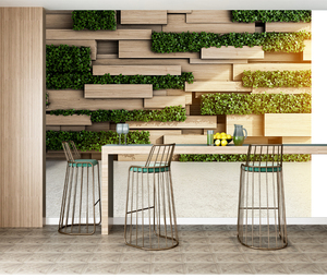 Mural de pared ecológico de madera y planta verde, papel tapiz geométrico Natural, decoración del hogar 3D - Product Image 2