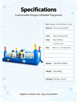 Castillo Inflable Penguin Ice World, Parque Infantil con Temática Deportiva, Piscina de Pelotas, Túnel Iglú, Modelo de Pingüino 3D, PVC Comercial