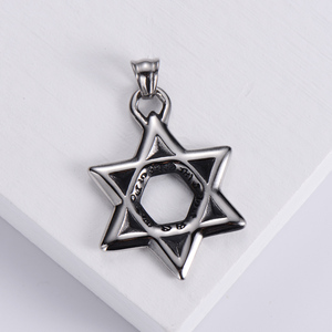 Mode Herren Großer Davidstern Edelstahl Anhänger Hochwertige polierte Hexagon <span class=keywords><strong>Star</strong></span> Hip Hop Biker Halskette Charm - Product Image 5