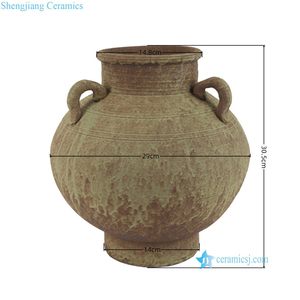 RXGC01-A Pot <span class=keywords><strong>en</strong></span> céramique terracotta rustique vieilli à trois poignées, vase vintage texturé brut style Wabi-Sabi - Product Image 2