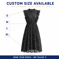 Robe personnalisée pour femme en mousseline écologique à col à volants, à pois, sans manches, coupe évasée, taille smockée, usine OEM ODM