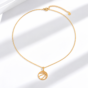 Basketball Pendant Necklace Stainless Steel 14K <b>Gold</b> Vacuum Plated Openwork Sports Design - Product Image 1