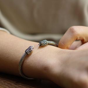 925 <b>Sterling</b> <b>Silver</b> Falcon Head Twisted Romantic <b>Mens</b> <b>Bracelet</b> with Natural Stone Spring Clasp Handmade Turkish Jewelry - Product Image 5