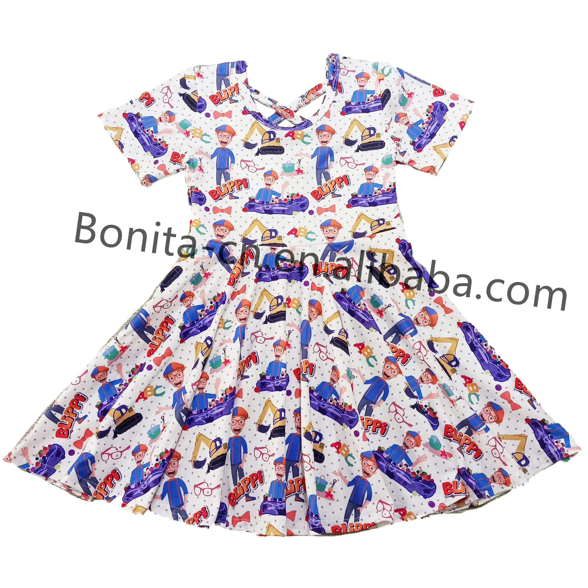 Best-selling milk silk HD Billie leather digital printing girls rotating dress girls over the knee long dress for children