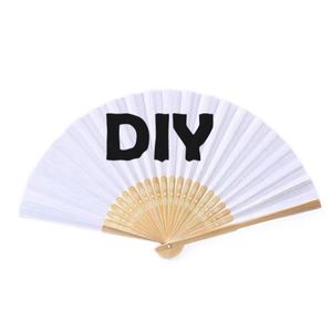 Cheap Custom Logo Bamboo <b>Paper</b> Folding Hand Fan DIY Blank Portable Painting White Color Folding Fan for Wedding - Product Image 1