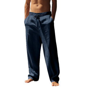 <strong>Mens</strong> Cotton-<strong>Linen</strong> Casual Sports Straight-Leg Mid <strong>Trousers</strong> Plus Size Loose-Fitting Lightweight Breathable Wrinkle-Free Summer - Product Image 4