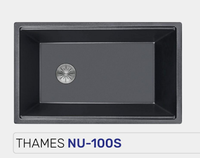 Évier de cuisine moderne personnalisable en granit composite noir mat à encastrer, facile à nettoyer, à cuve unique
