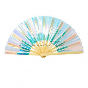 Custom Printed UV Reflective Large Clack Folding Bamboo Rave Decorative Hand Held Fans As Women Festivals Parties Accessories - Product Image 1