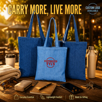 Tas Belanja Kanvas Daur Ulang Grosir 100% Katun Warna Solid Denim dengan Logo Kustom