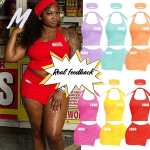 Completo da <span class=keywords><strong>donna</strong></span> due pezzi con logo personalizzato per il 4 luglio: top canotta estivo <span class=keywords><strong>in</strong></span> cotone senza schienale con allacciatura all'americana e minigonna/<span class=keywords><strong>pantaloncini</strong></span>. - Product Image 1