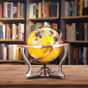 Sapphire xoay bản đồ thế giới toàn cầu với đẹp khoáng sản và đá thiết kế đồng thau khung địa lý sản phẩm - Product Image 1