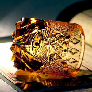 Verre à whisky de luxe artisanal en verre œil-de-tigre doré 220 ml, style japonais, pour <span class=keywords><strong>homme</strong></span>, lourd, noir ambré, cadeau, tumbler - Product Image 6