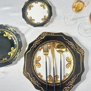 Western <b>Black</b> Sunflower <b>Dinner</b> <b>Set</b> Fine Bone China 4pcs Plate <b>Set</b> Dinnerware Irregular Creamic Weeding Charger Plates - Product Image 6