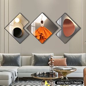 Phòng khách trang trí trừu tượng triptych cao cấp ánh sáng sang trọng pha lê sứ với kim cương trừu tượng hiện đại tường nghệ thuật hình ảnh - Product Image 3