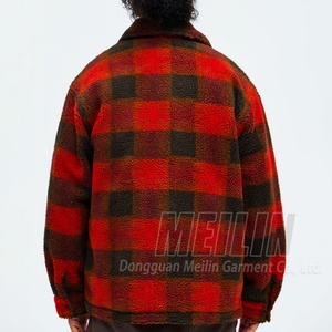Fabricant de vêtements, veste en polaire à carreaux rouges personnalisée, veste en polaire Sherpa de haute qualité, surdimensionnée, épaisse, pour l'hiver, pour hommes - Product Image 3